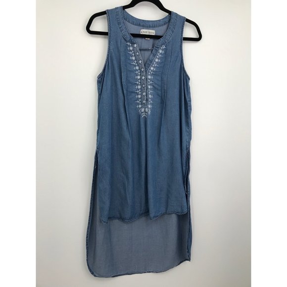 Knox Rose Sleeveless Hi Low Blue Chambray Embroidered Top Small - Picture 2 of 7